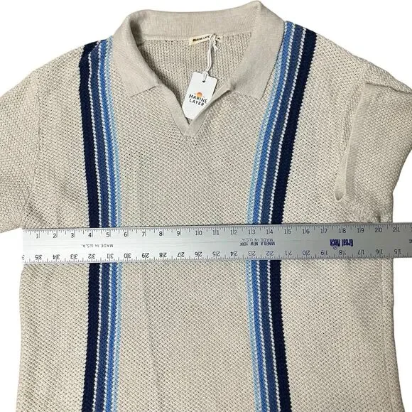 Marine Layer Mens XL Knit Polo Retro 70s Striped Preppy Mod Old Money Conrad
